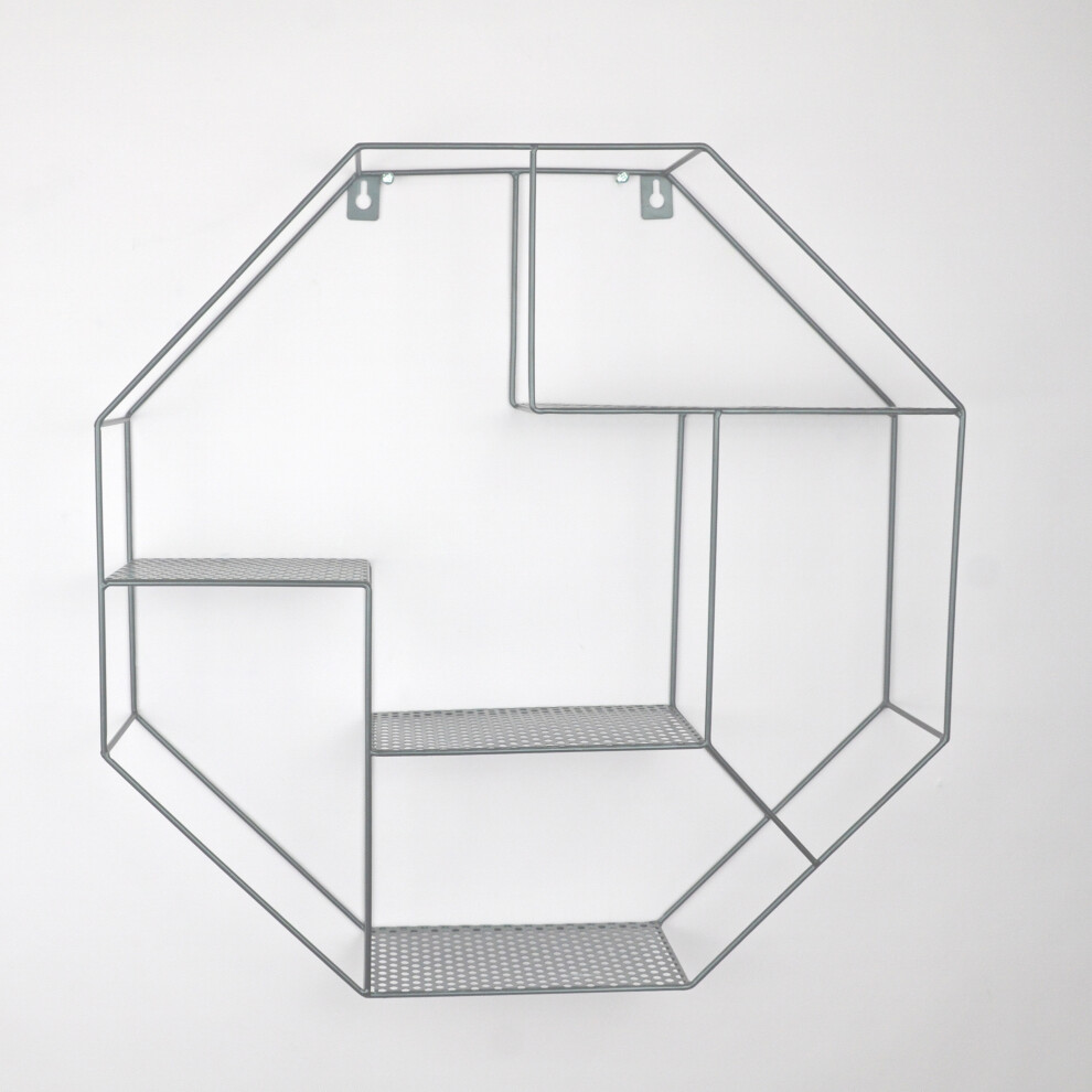 Modern Metal Hexagon Wall Shelf - Stylish Grey Floating Storage