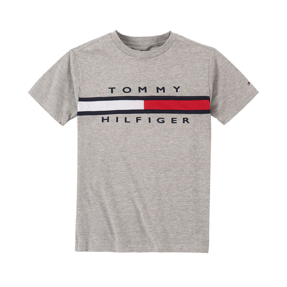 Tommy Hilfiger Boys Short Sleeve Signature Flag crew Neck T-Shirt  grey Heather  20