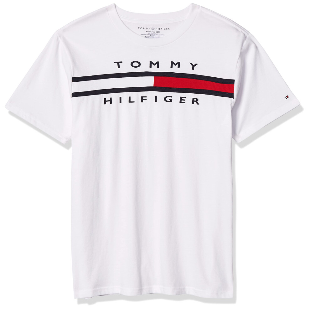 Tommy Hilfiger Boys Short Sleeve Signature Flag crew Neck T-Shirt  White  4