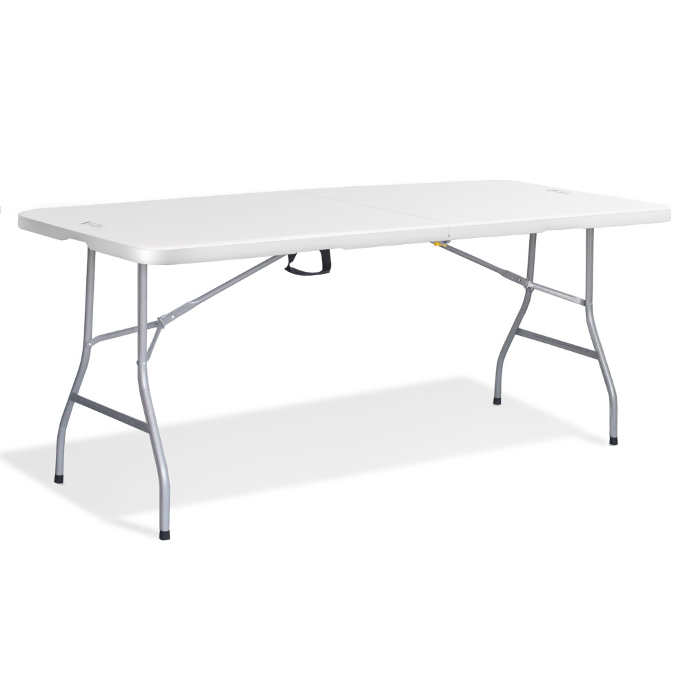 KEPLIN 6ft Folding Table with White Wood Slate Patterned Top, 180x70x74cm Sturdy Metal Frame, Waterproof, Portable & Easy Assembly