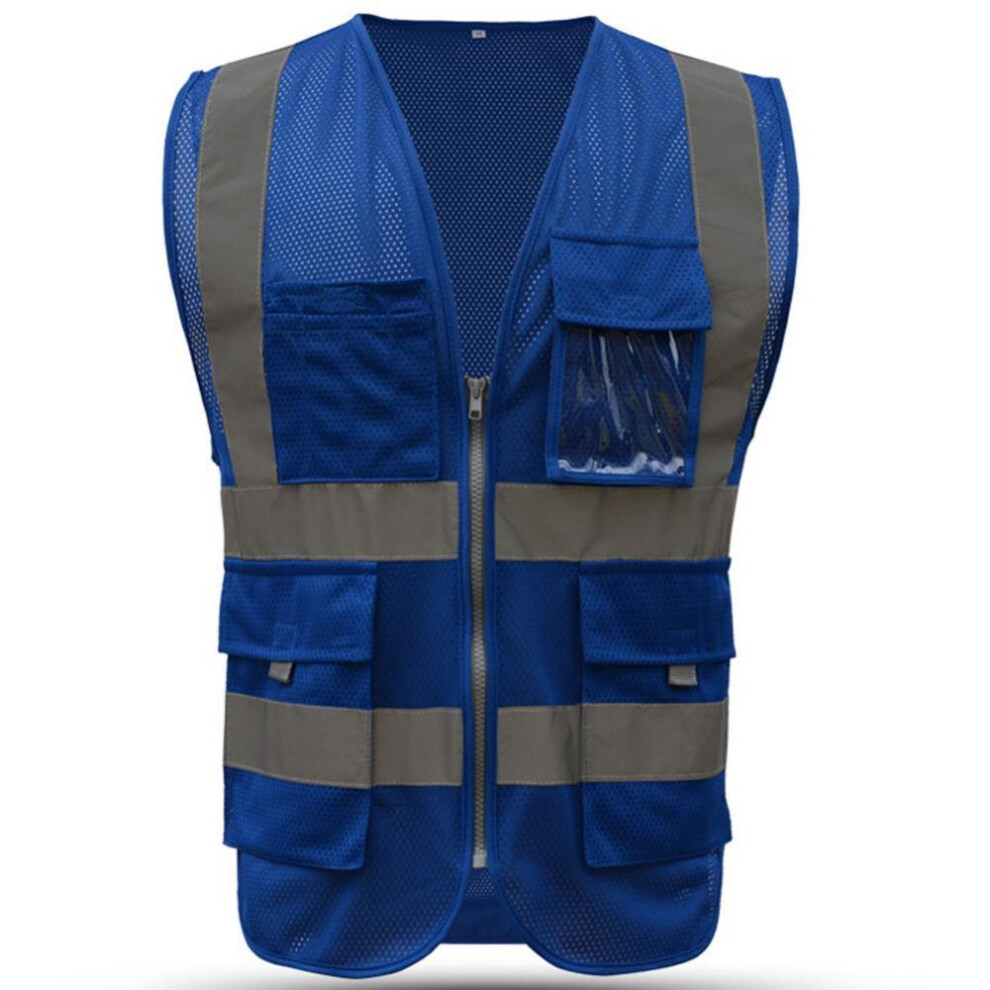 (blue, L) High Safety Security Visibility Reflective Vest Construction Traffic Work Vest