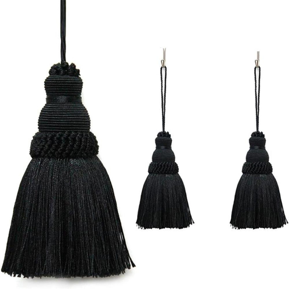 (black) 2Pc Home Decor Hanging Rope Silk Tassel Fringe Tassel Trim Garment Decoration Key Tassels for DIY Embellishments Curtain Accessories