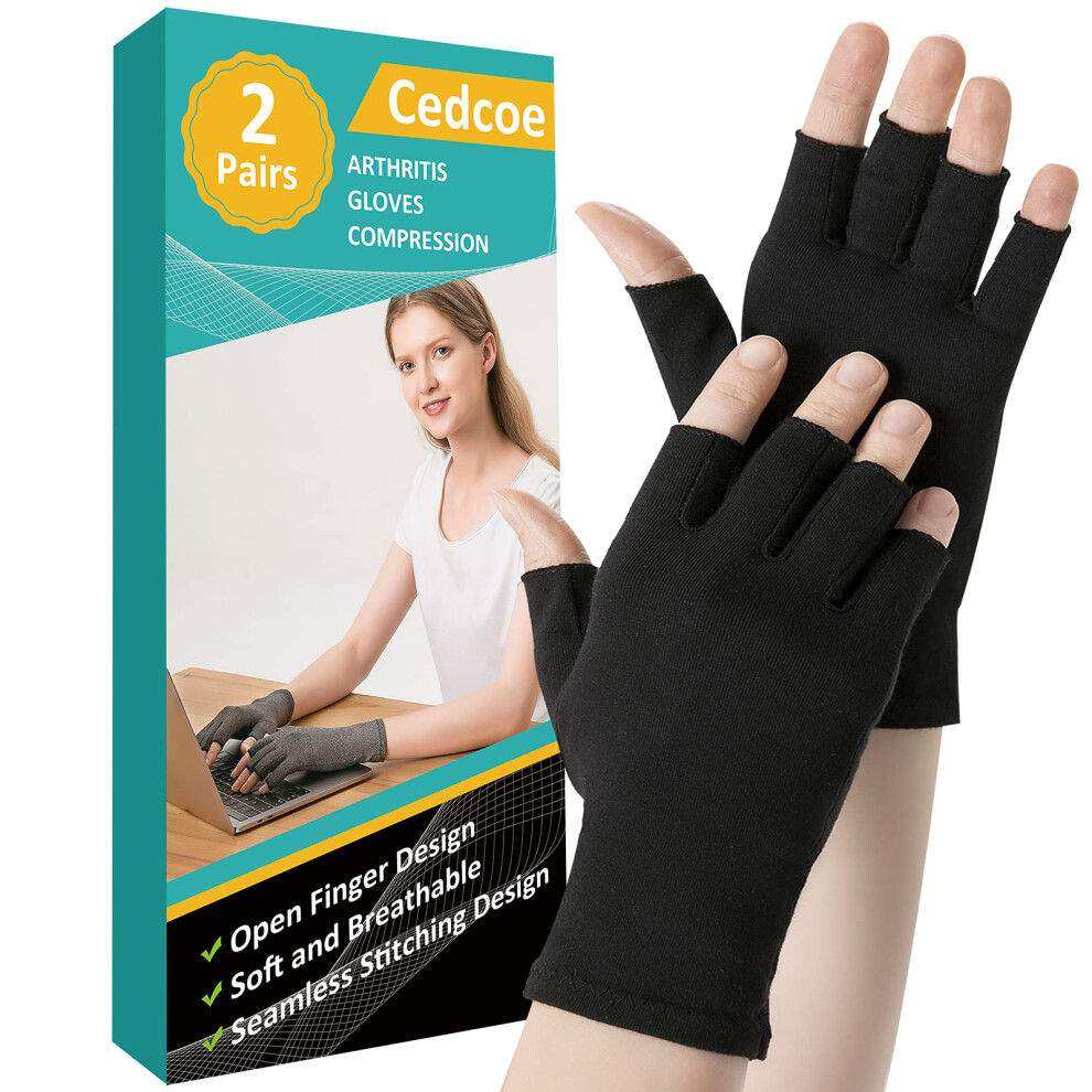 Cedcoe 2 Pairs Arthritis Gloves Fingerless Compression Gloves For Relieve Hand Pain, Rheumatoid, Osteoarthritis, Tendonitis, Carpal Tunnel For Women A