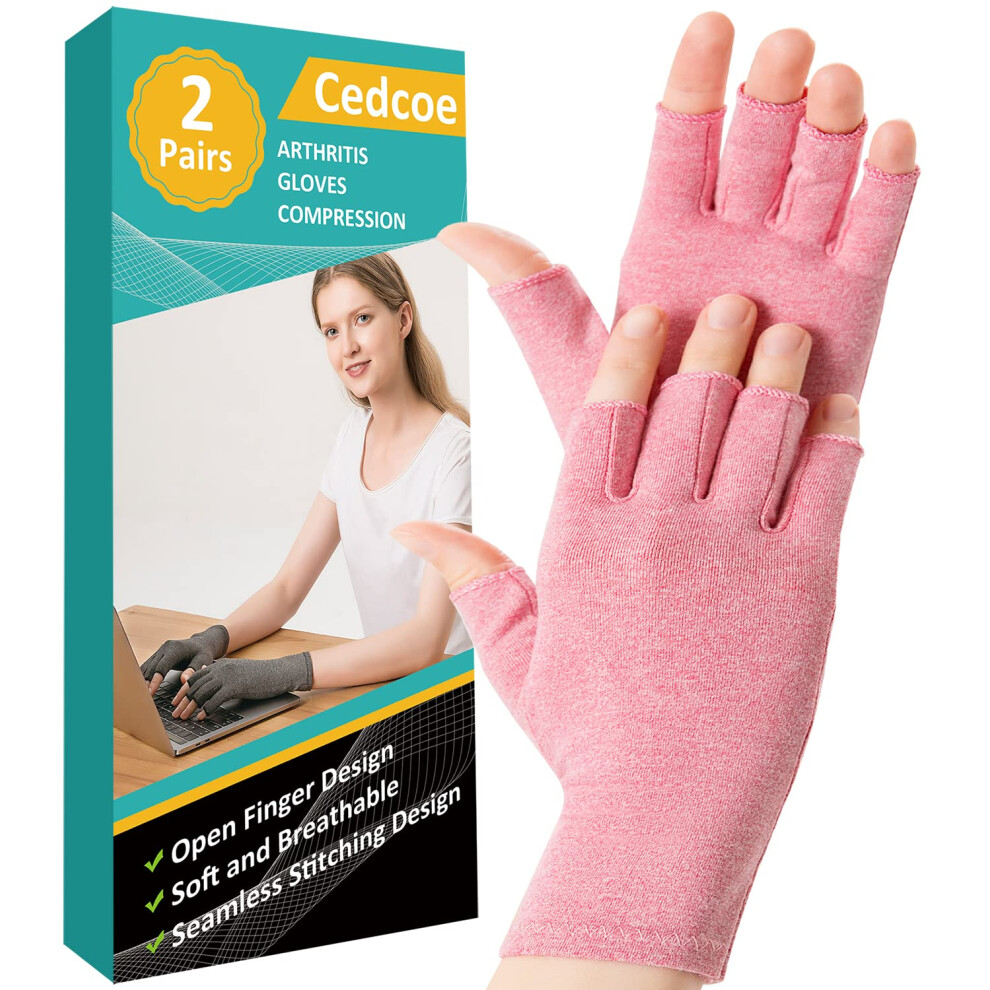 Cedcoe 2 Pairs Arthritis Gloves Fingerless Compression Gloves For Relieve Hand Pain, Rheumatoid, Osteoarthritis, Tendonitis, Carpal Tunnel For Women A