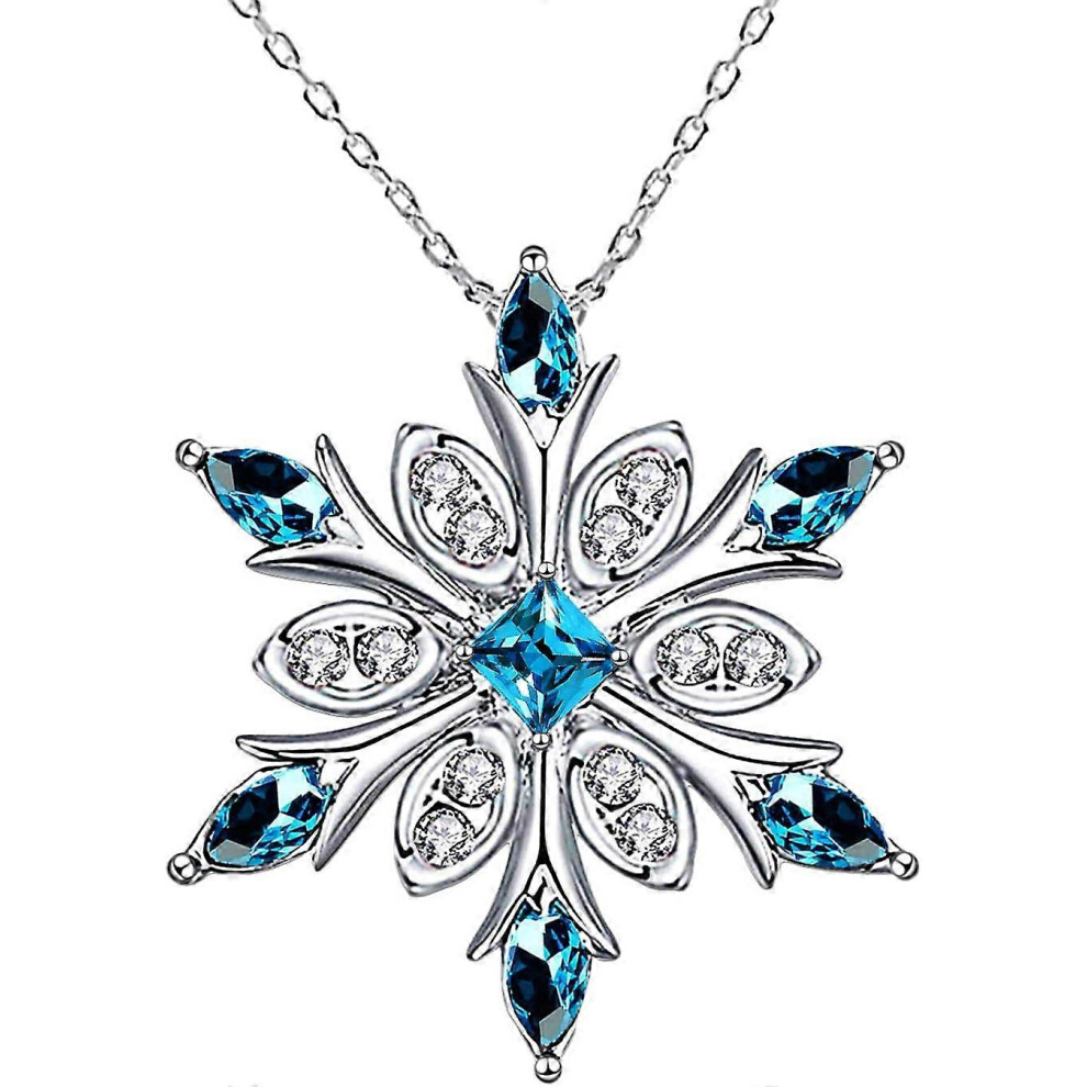 2720.2cm Women's 925 Sterling Silver Blue Crystals Snowflake Pendant Fashion Necklace Collarbone Chain