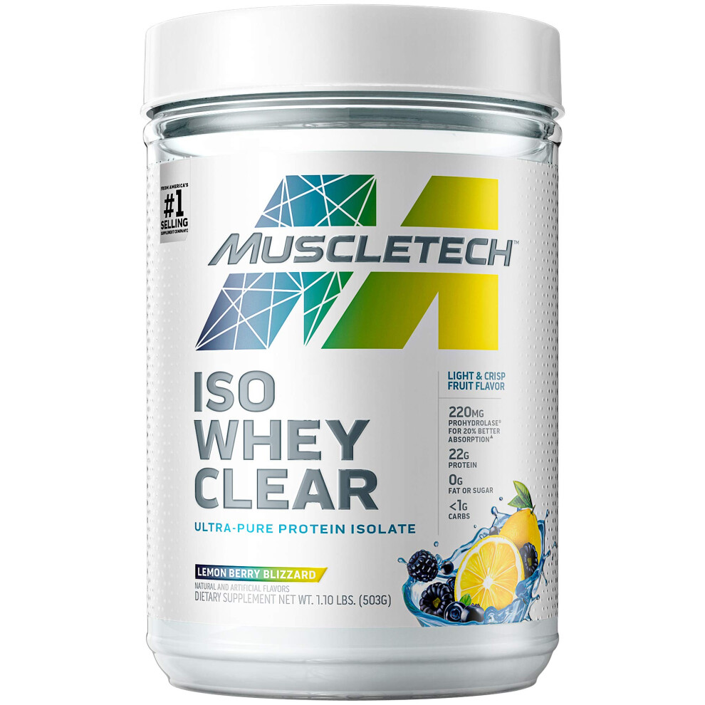 Whey Protein Powder | MuscleTech Clear Whey Protein Isolate | Whey Isolate Protein Powder for Women & Men | Clear Protein Drink | 22g of Protein  90 C