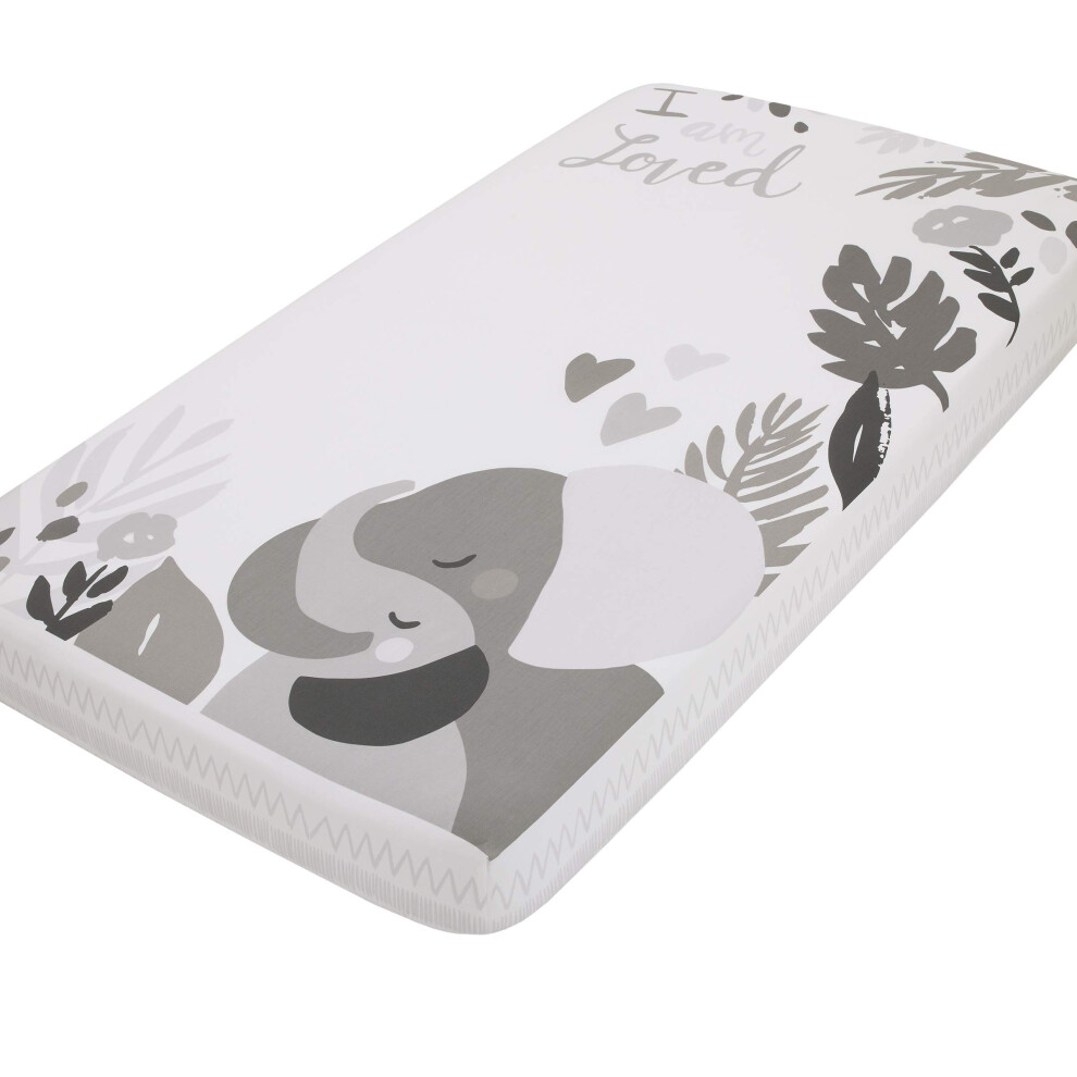 Nojo Elephant Hugs Grey & White I Am So Loved 100% Cotton Photo Op Fitted Crib Sheet Grey White Charcoal