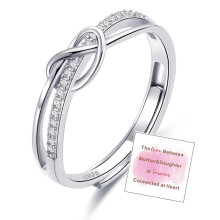 Adjustable Sterling Silver Ring for Women and Girls - Christmas and Mother's Day Gift with Love Knot