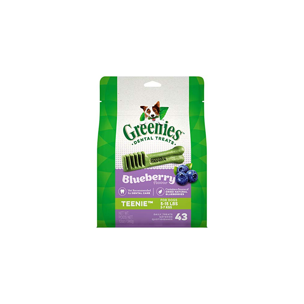 GREENIES TEENIE Natural Dog Dental Care Chews Oral Health Dog Treats Blueberry Flavor  12 oz. Pack (43 Treats)