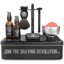 Viking Revolution Lyxig Rakset - Inkl. Dubbelrakblad, Ställ, Skål, After-Shave Balsam, Pre-Shave Olja, Grävlingborste
