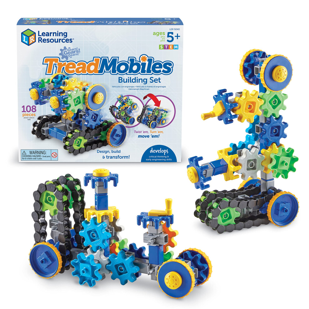 Learning Resources Gears! Gears! Gears! Treadmobiles Building Set  STEM Toys  Develops Early Engineering Skills  108 Pieces  Ages 5+