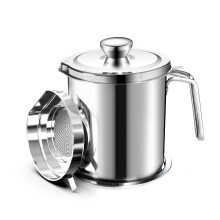 chihee Oil Strainer Pot grease can 2L 676 fl oz Food Strainer Stainless Steel Oil Storage container with Fine Mesh Strainer Dust-proof Lid Non-slip T