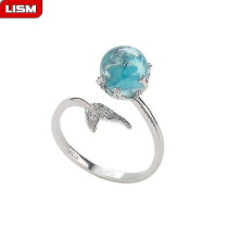 Silver Plated Ball Fish Mermaid Tail Rings for Women Open Size Wedding Ring Beautiful Jewelry Drop Shipping