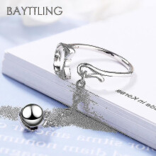 BAYTTLING Silver Color Cat Bell Open Ring for Woman Fashion Wedding Jewelry Gift Couple Ring