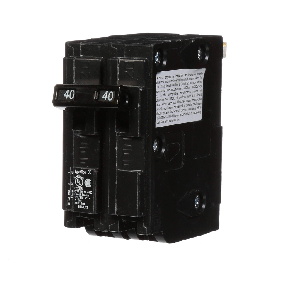 Siemens -HI  40 Amp  Siemens D240 Circuit Breaker  QO Replacement  Double Pole  shown in the image