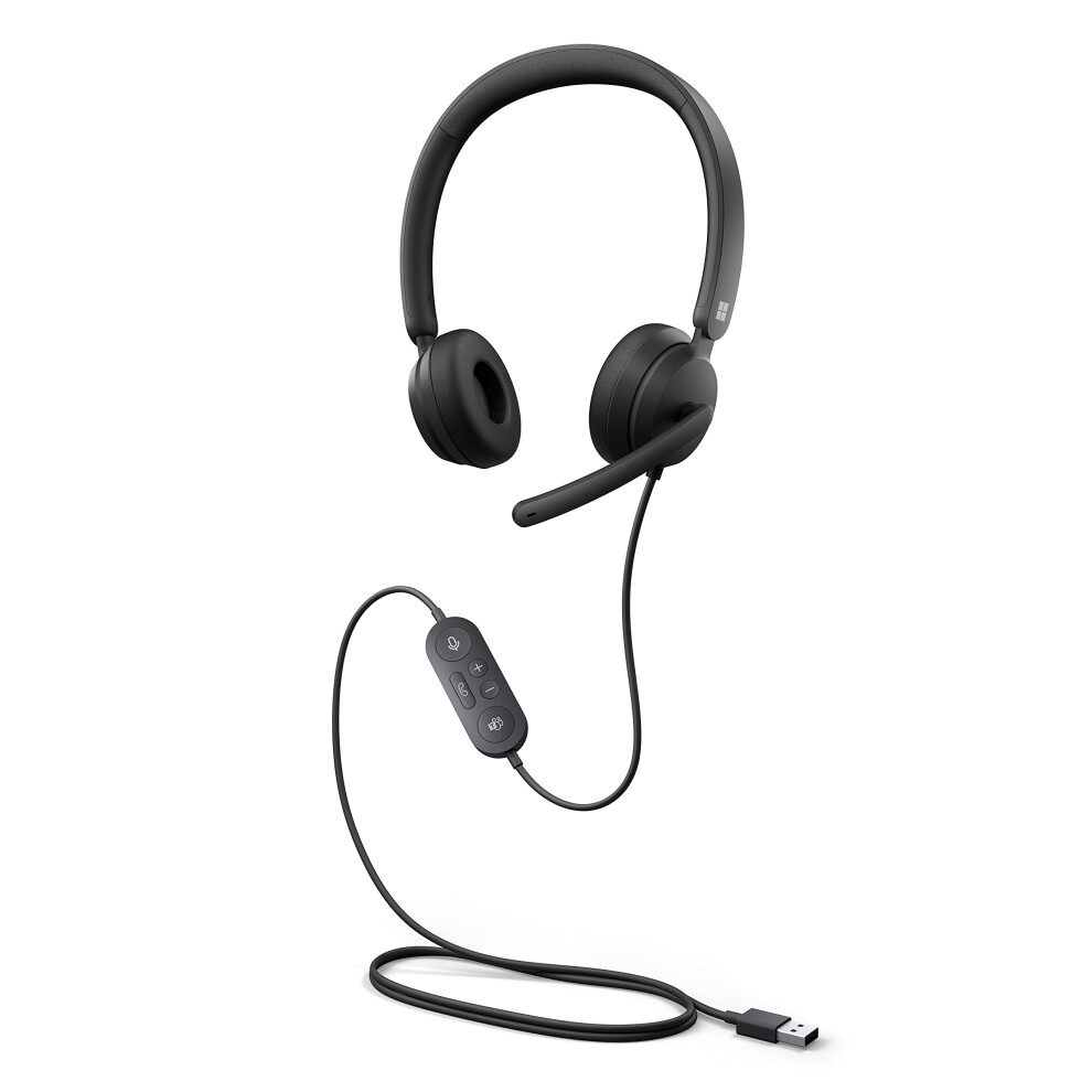 Microsoft Modern USB Headset - Wired Headset On-Ear Stereo Headphones with Noise-cancelling Microphone  USB-A connectivity  In-Line controls  PcMacLap