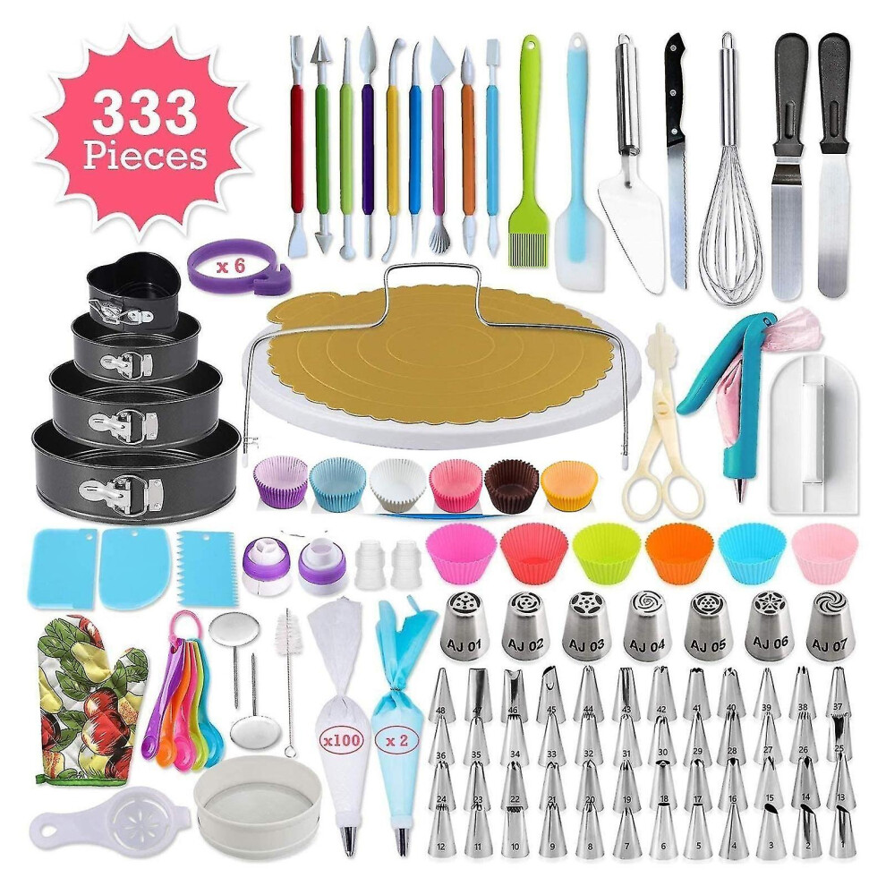 333pcs Cake Turntable Set Cake Decorating Tools Kit Pastry Nozzle Tool Kitchen Dessert Baking Supplies