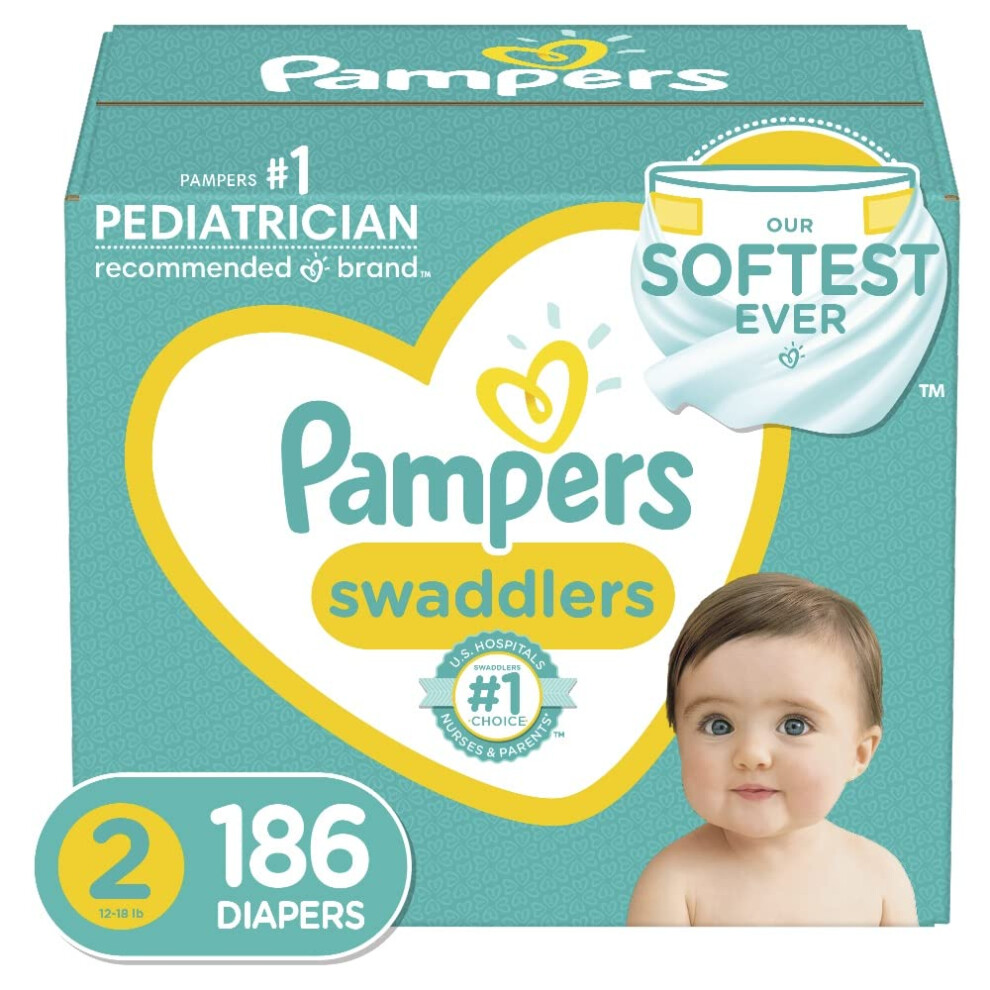 Diapers Size 2  186 Count - Pampers Swaddlers Disposable Baby Diapers  (Packaging May Vary)