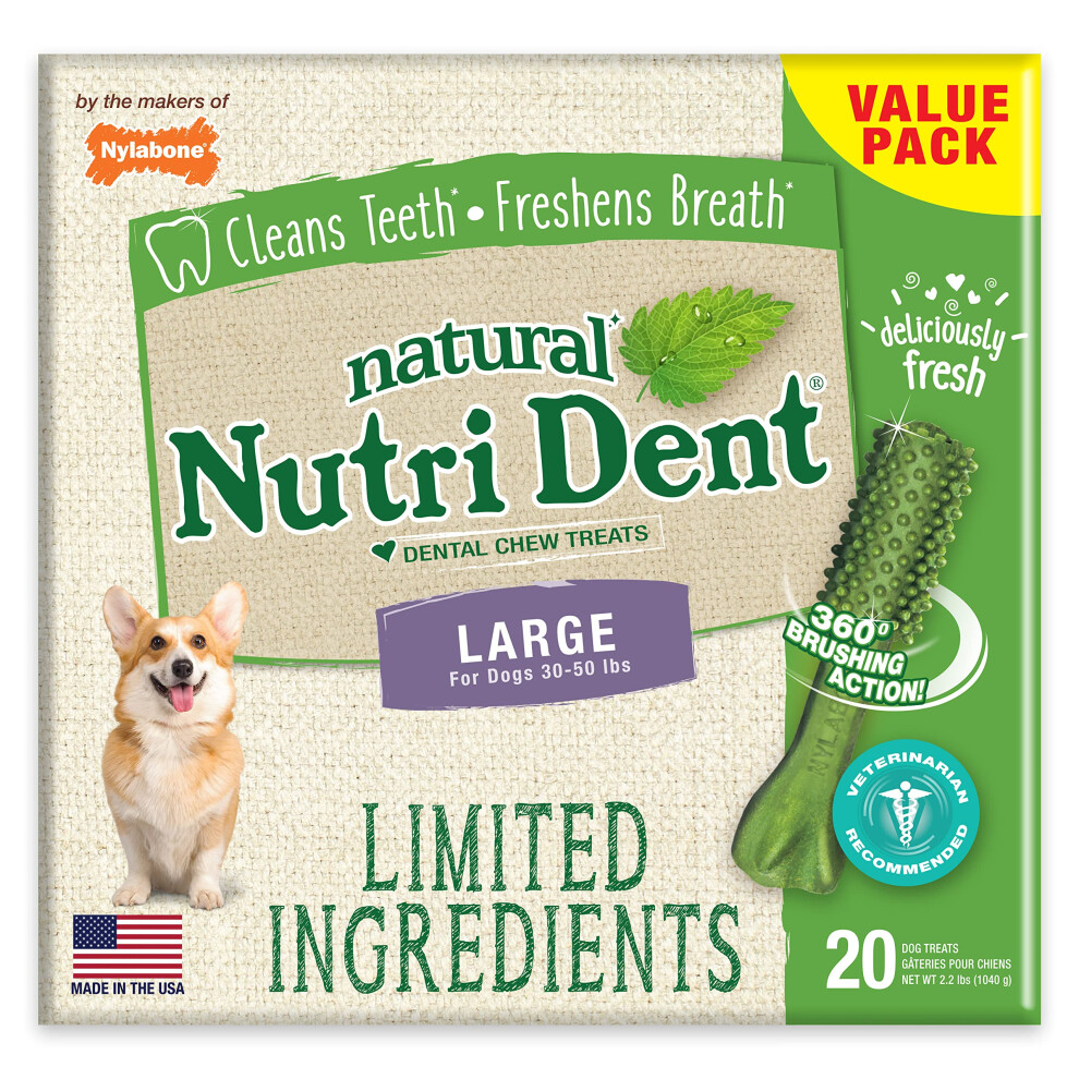 Nylabone Nutri Dent Natural Dental Fresh Breath Flavored chew Treats Large (20 count)