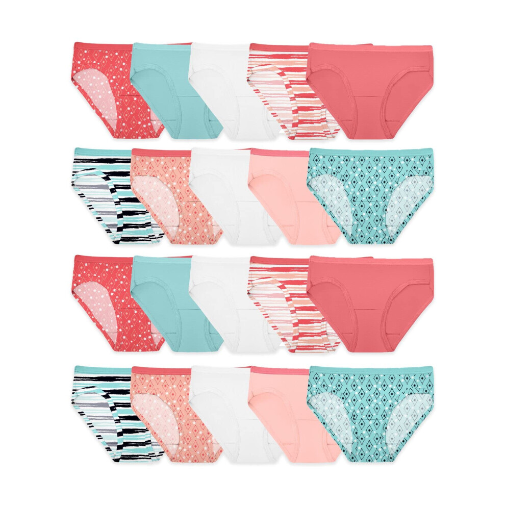 Fruit of the Loom Girls' Cotton Hipster Underwear  20 Pack-Fashion Assorted  6