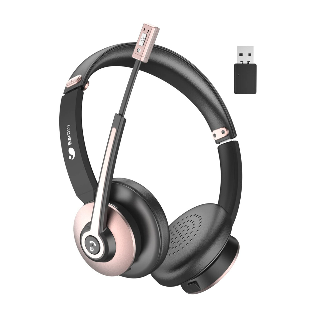 Bluetooth Headset With Microphone Wireless Headset With Noise Cancelling Mic On Ear Headphone With Usb Dongle & Mute Button 26Hrs Talk Time For Pc/ 757158188516