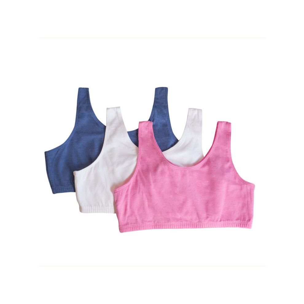 Fruit of the Loom Girls' Cotton Built-up Sport Bra  Pink Heather/White/Denim Heather  38