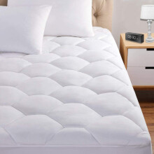 Queen Mattress Pad 8-21"" Deep Pocket Protector Ultra Soft Quilted Fitted Topper Cover Fit for Dorm Home Hotel -White