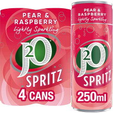 J2O Pear & Raspberry Spritz – Lightly Fizzed, 250ml Cans (Pack of 4), Low Calorie & Vegan Friendly