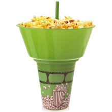 Becher mit Schale für Popcorn - praktische Lösung für Filmabende