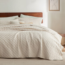 Bedsure Quilt King Size - Lätt Sängöverkast med Korgvävsmönster, Beige Täckning för Alla Säsonger