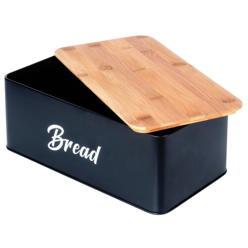Schwarzes Küchenbehälter-Set mit Bambusdeckel und Brotkasten 2