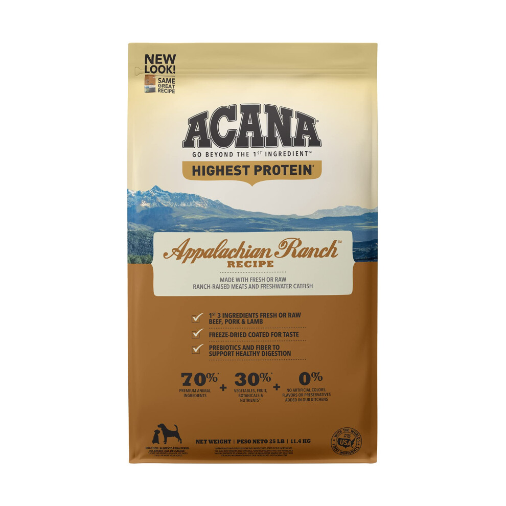 AcANAA Highest Protein  Appalachian Ranch  grain Free Dry Dog Food  25lb