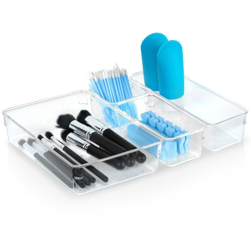 Organizer mit 4 Acrylbehältern für Make-up und Schmuck