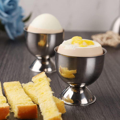 GEEZY GEEZY 4 Pcs Stainless Steel Egg Cups Kitchen Breakfast Soft Boiled Egg Holder Stand 2