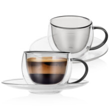 Tasses thermiques à double paroi avec soucoupe pour café expresso DOUBLE 90 ml 2 pièces.