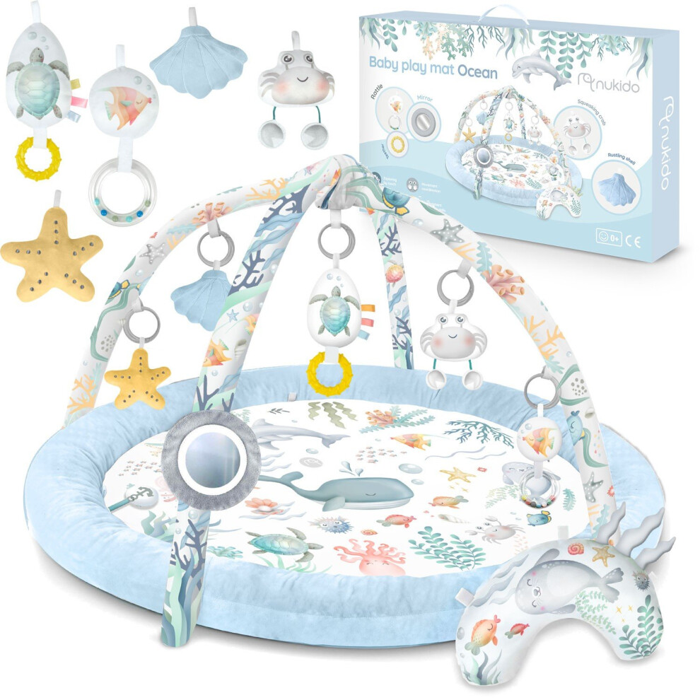 Interactive Baby mat Ocean   for design and comfort  MAIN FEATURES:  - 7 multifunctional toys - Dedicated pillow for stomach position - Q