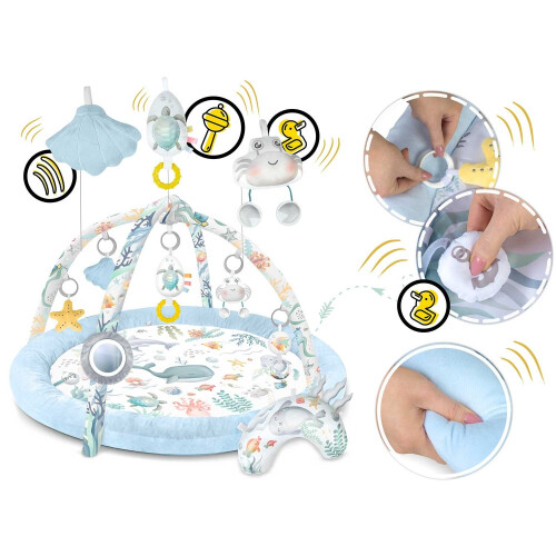 Interactive Baby Mat Ocean - 7-Function Toy Gym with Tummy Pillow, Mirror, Easy Fold, Removable Frames, Soft Insulated Bottom 1