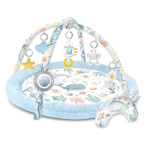 Interactive Baby Mat Ocean - 7-Function Toy Gym with Tummy Pillow, Mirror, Easy Fold, Removable Frames, Soft Insulated Bottom 2