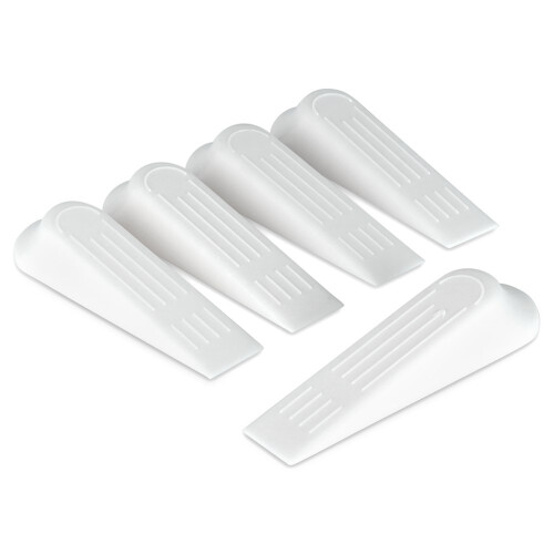Alpina Set of 5 white plastic door stops, protects doors and floors