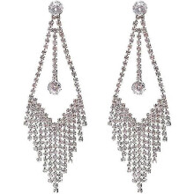 Silver and rhinestone drop earrings with chandelier and fringe for women in gold