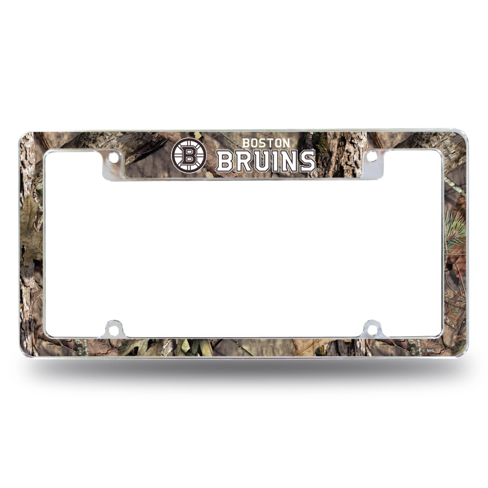 Rico Industries Nhl Boston Bruins Mossy Oak 12" X 6" Chrome All Over Automotive License Plate Frame For Car/Truck/Suv 611407425138