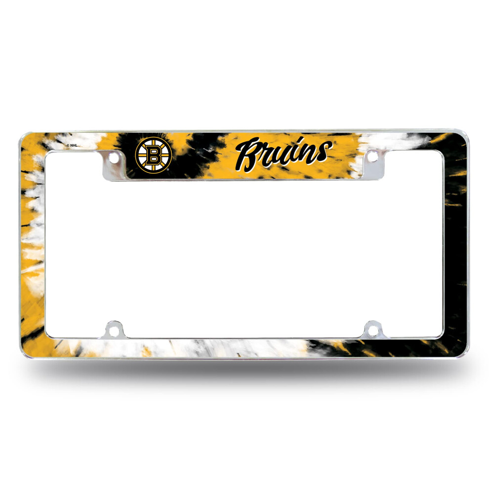 Rico Industries Nhl Boston Bruins Tie Dye 12" X 6" Chrome All Over Automotive License Plate Frame For Car/Truck/Suv 611407425114