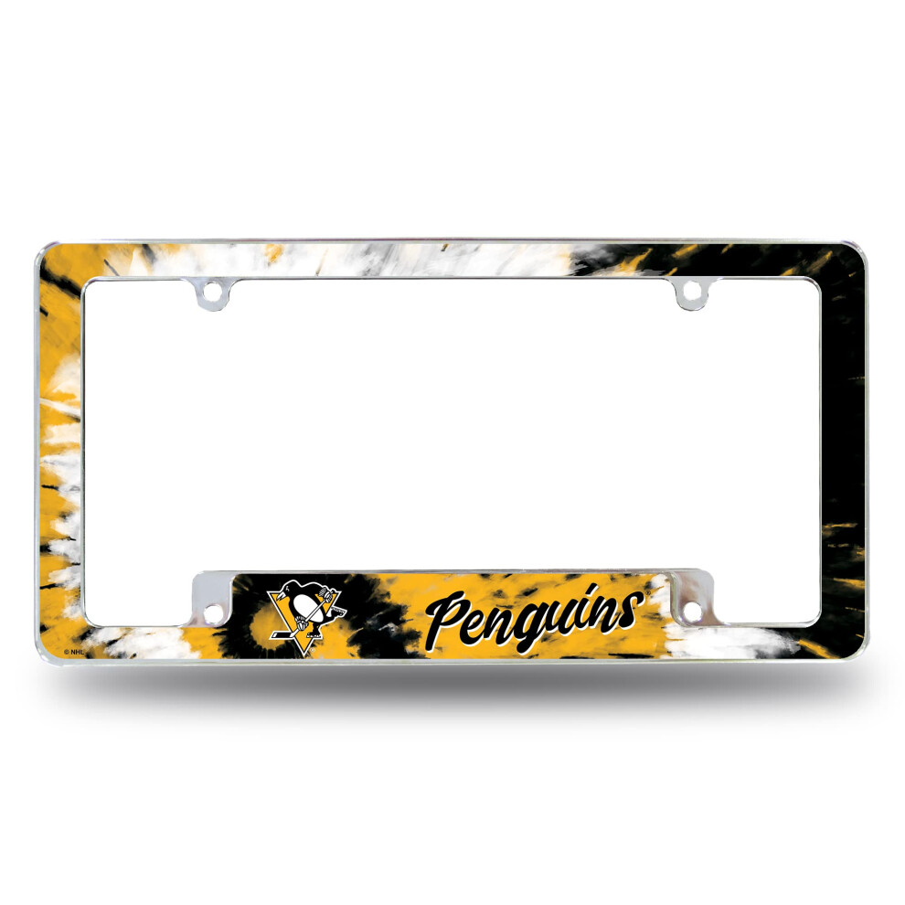 Rico Industries Nhl Pittsburgh Penguins Tie Dye 12" X 6" Chrome All Over Automotive License Plate Frame For Car/Truck/Suv 611407425039