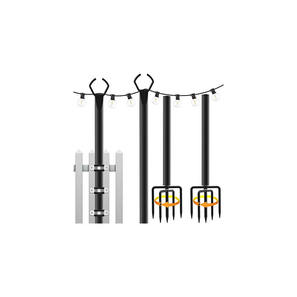 Mutovlin 2 Pack String Light Poles 10 Ft Light Poles for Outside String Lights Outdoor Light Poles with Fork Fence Brackets Metal Poles Stand for Deck