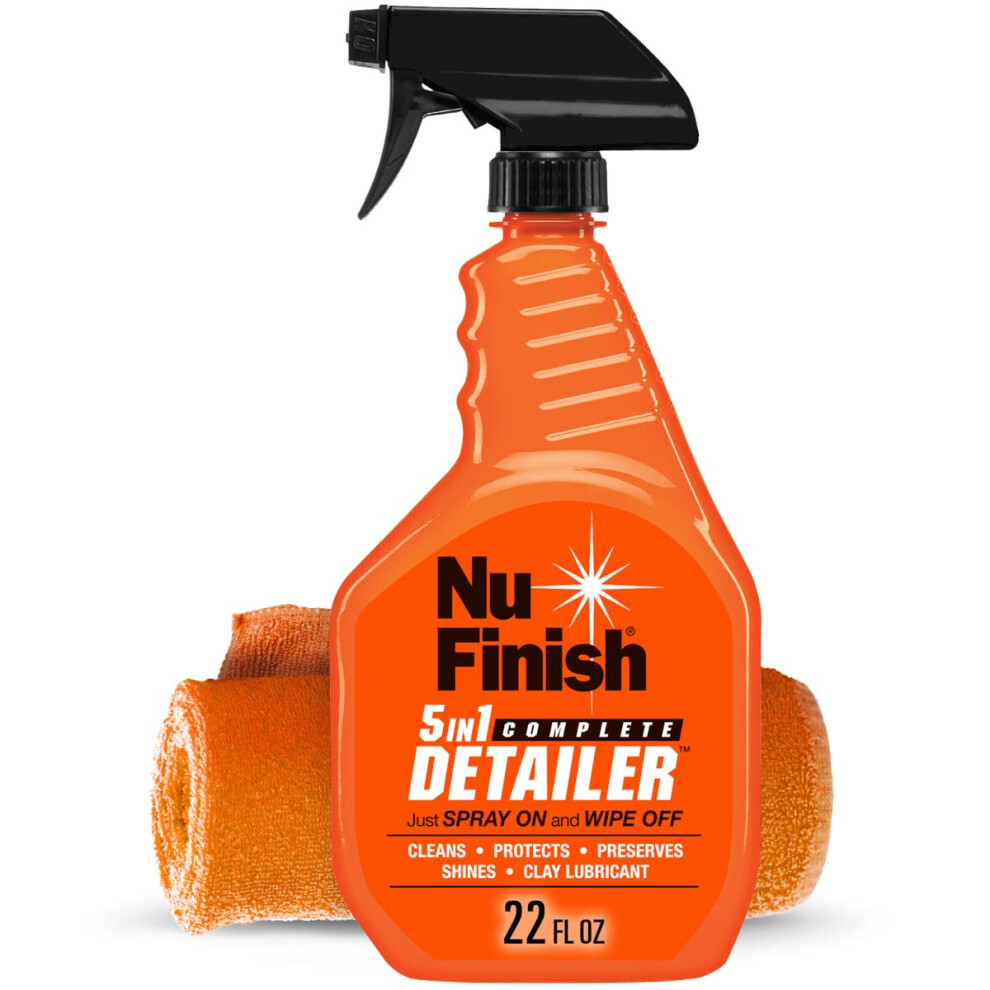 Nu Finish 5-in-1 complete Detailer Spray with Towel  Preserves and Protects car Detailing  Includes 1 Microfiber Towel  22 Oz Spray