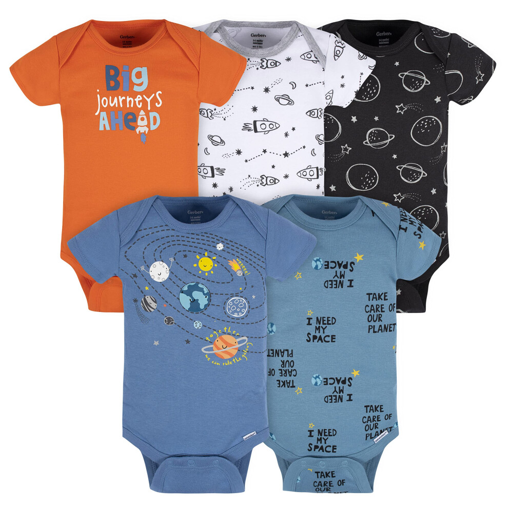 gerber Baby Boys 5-Pack Short Sleeve Variety Onesies Bodysuits Space 6-9 Months