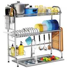 Over The Sink Dish Drying Rack HOWDIA 2-Tier Stainless Steel Large Over The Sink Dish Rack with Utensil Holder Dish Drainers for Kitchen Counter