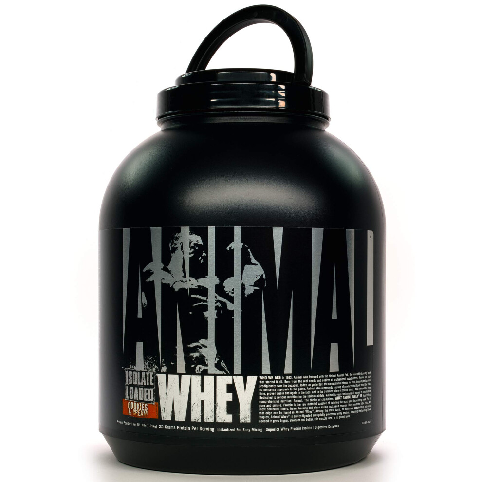 Animal Whey Isolate Protein Powder  Loaded for Post Workout and Recovery  Cookies & Cream  4 Pound  64 Oz