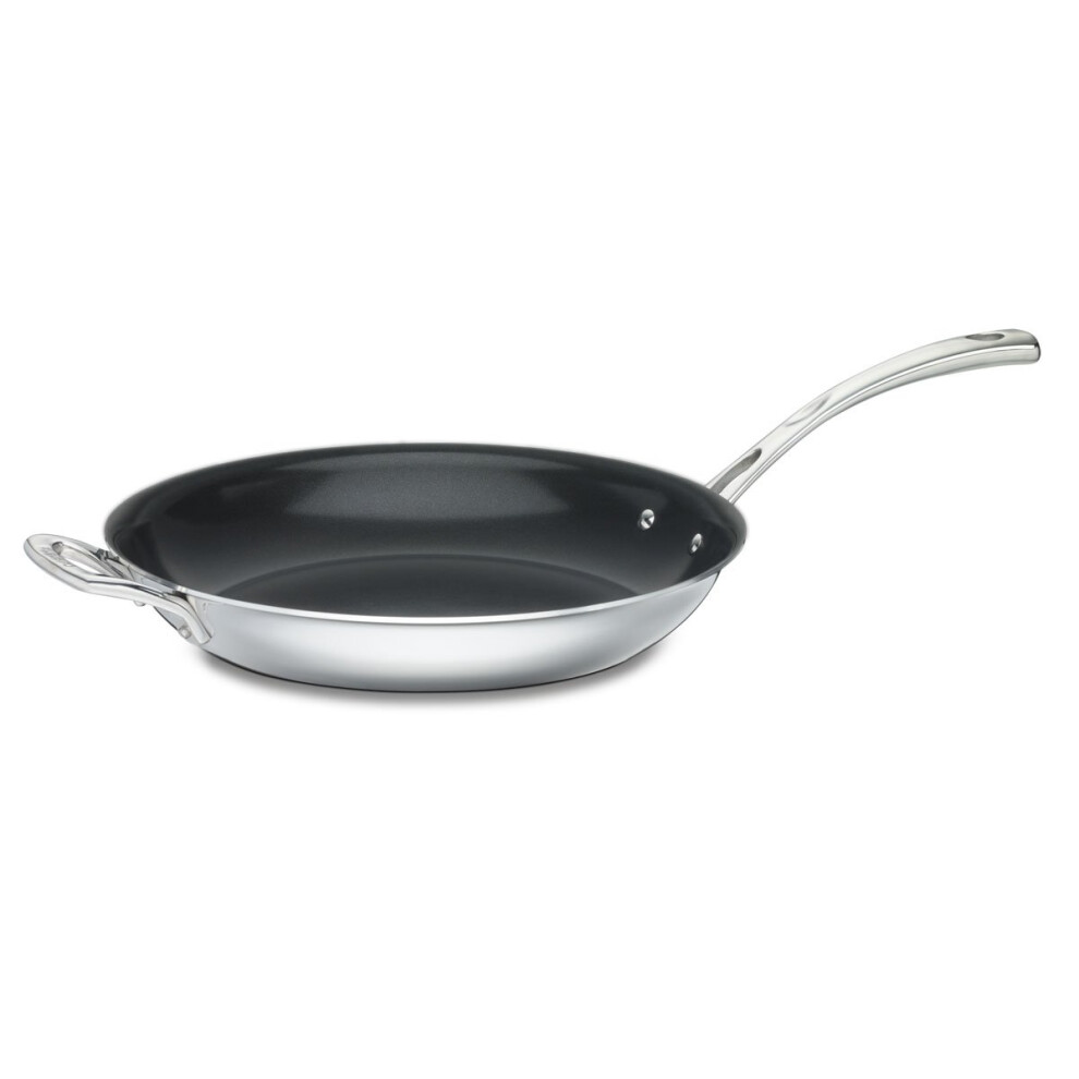 Cuisinart French Classic Tri-Ply Stainless 12-Inch Nonstick Skillet with Helper Handle Silver