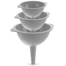 Drei Küchentrichter in unterschiedlichen Größen, transparentes Material